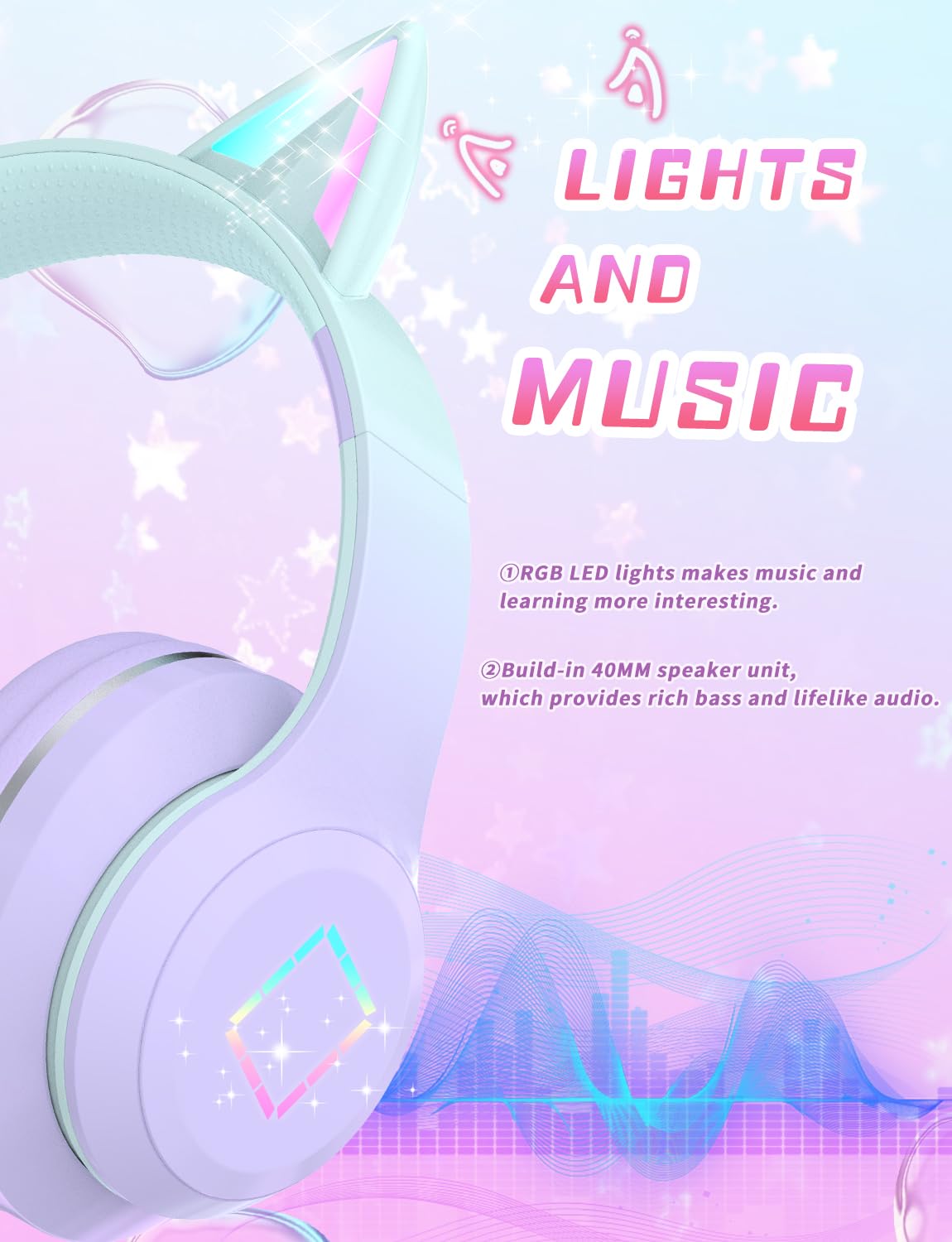 YOYOTUNE close-up of LED cat ear illuminating for playful appeal