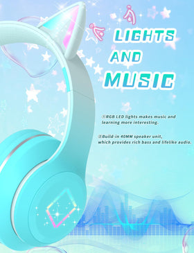 YOYOTUNE close-up of LED cat ears lit with soft glow highlighting customizable kids feature