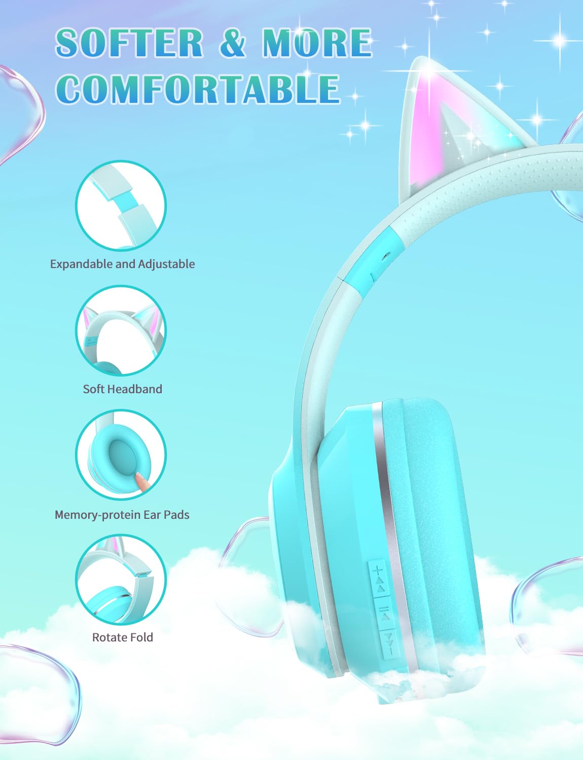 YOYOTUNE ear cushion texture close-up showing soft padded comfort for children's ears