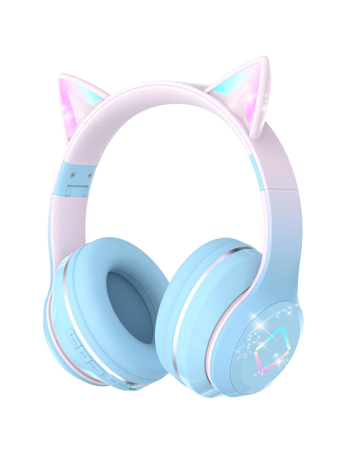 YOYOTUNE front view showing blue cat-ear headphones and package benefits