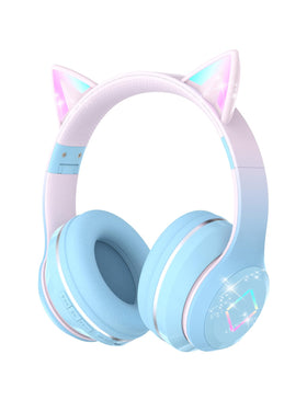 YOYOTUNE front view showing blue cat-ear headphones and package benefits