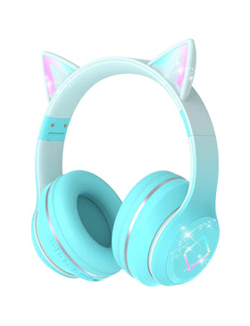 YOYOTUNE front view of green headphones showing playful cat ears and overall design for fun use
