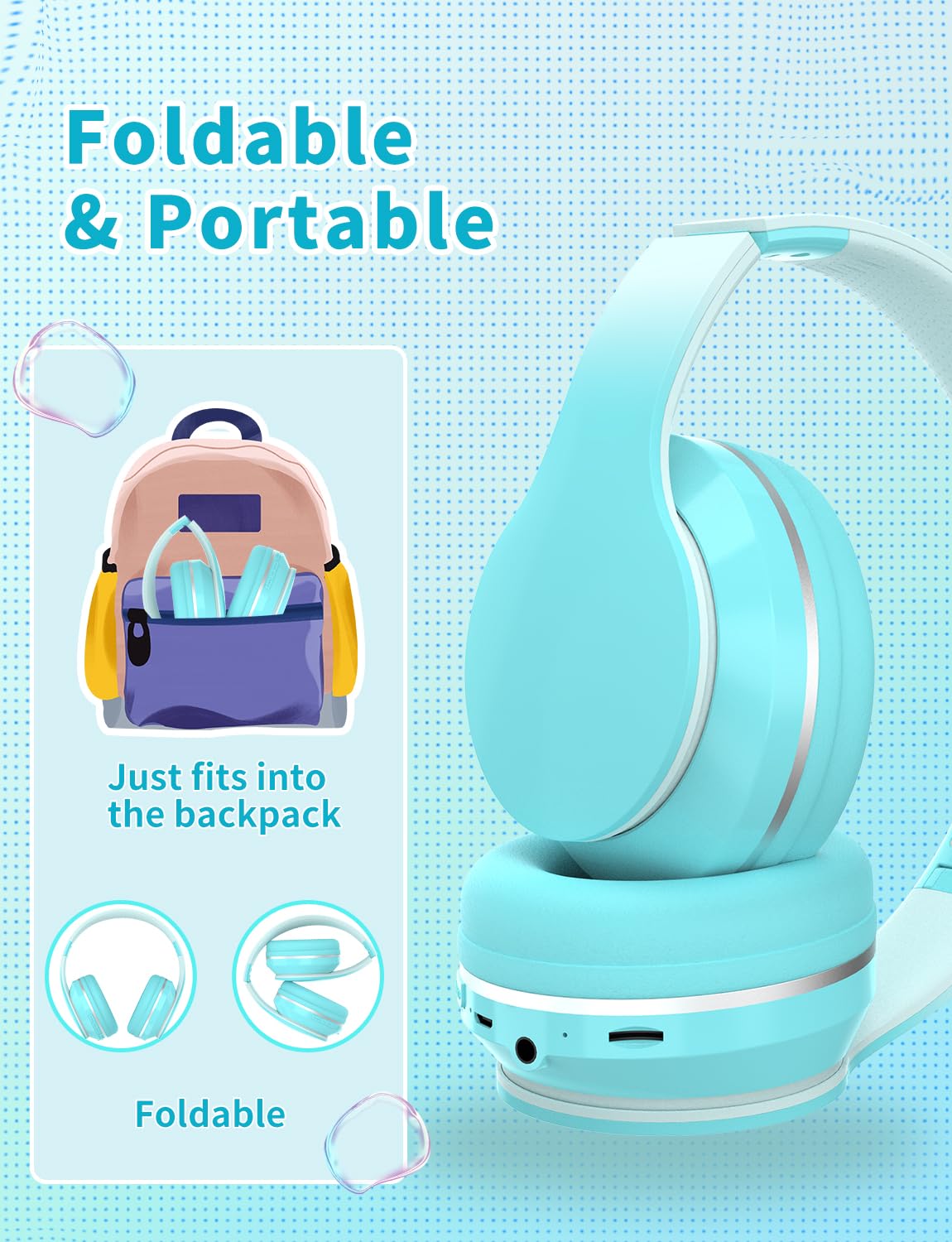 YOYOTUNE headphones next to smartphone showing scale and adult-friendly sizing