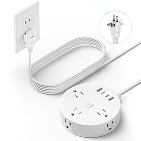 Yozisital front view of power strip showing outlets and USB ports for organized charging
