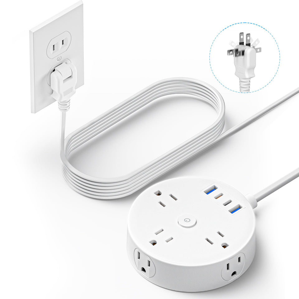 Yozisital front view of power strip showing outlets and USB ports for organized charging