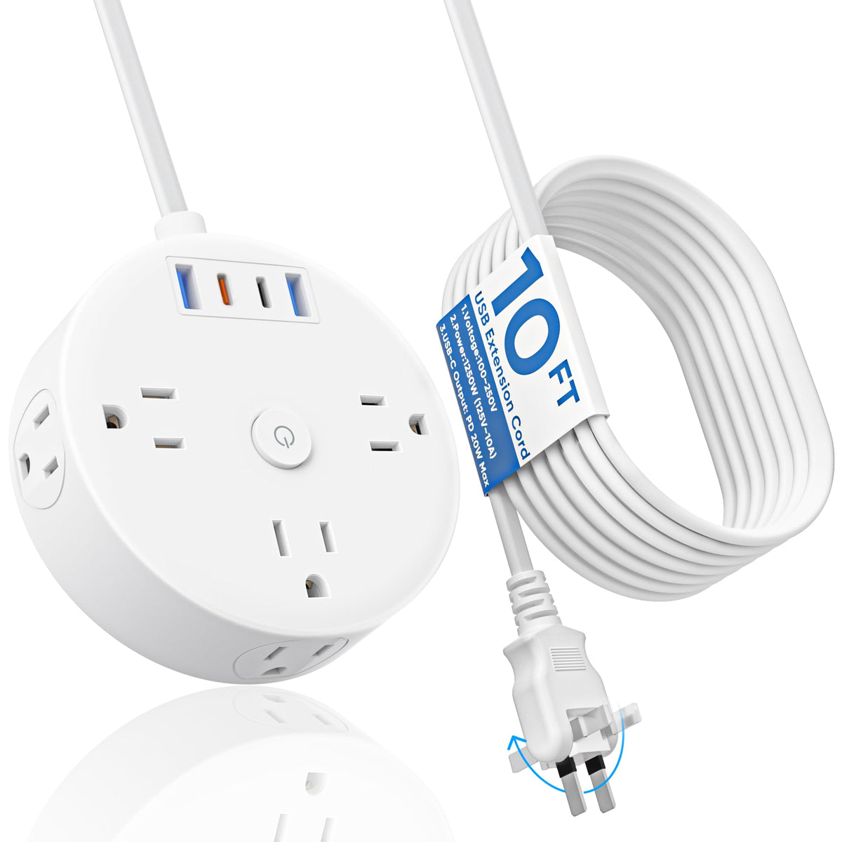 Yozisital front view showing six outlets and four USB ports, saves space