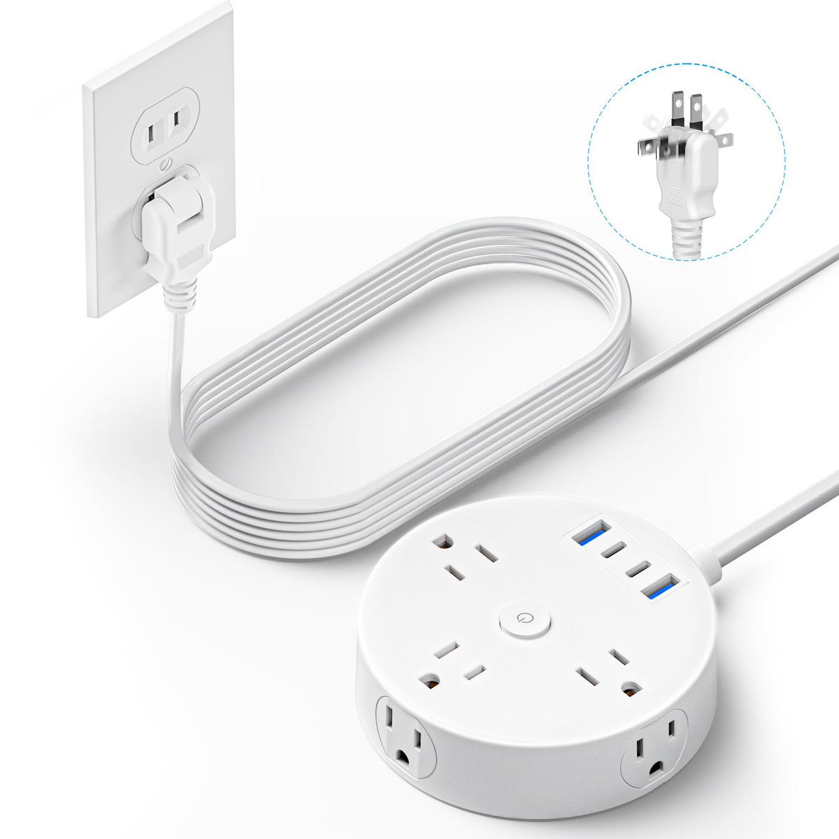 Yozisital power strip with rotating plug enables flexible placement.