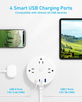 Yozisital power strip beside smartphone showing scale and compact convenience