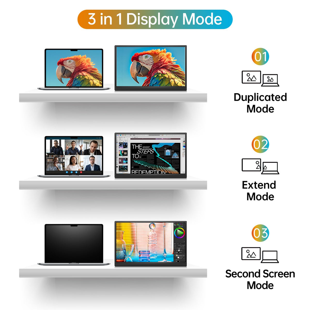 Portrait mode on the YPI monitor suits tall documents and coding.