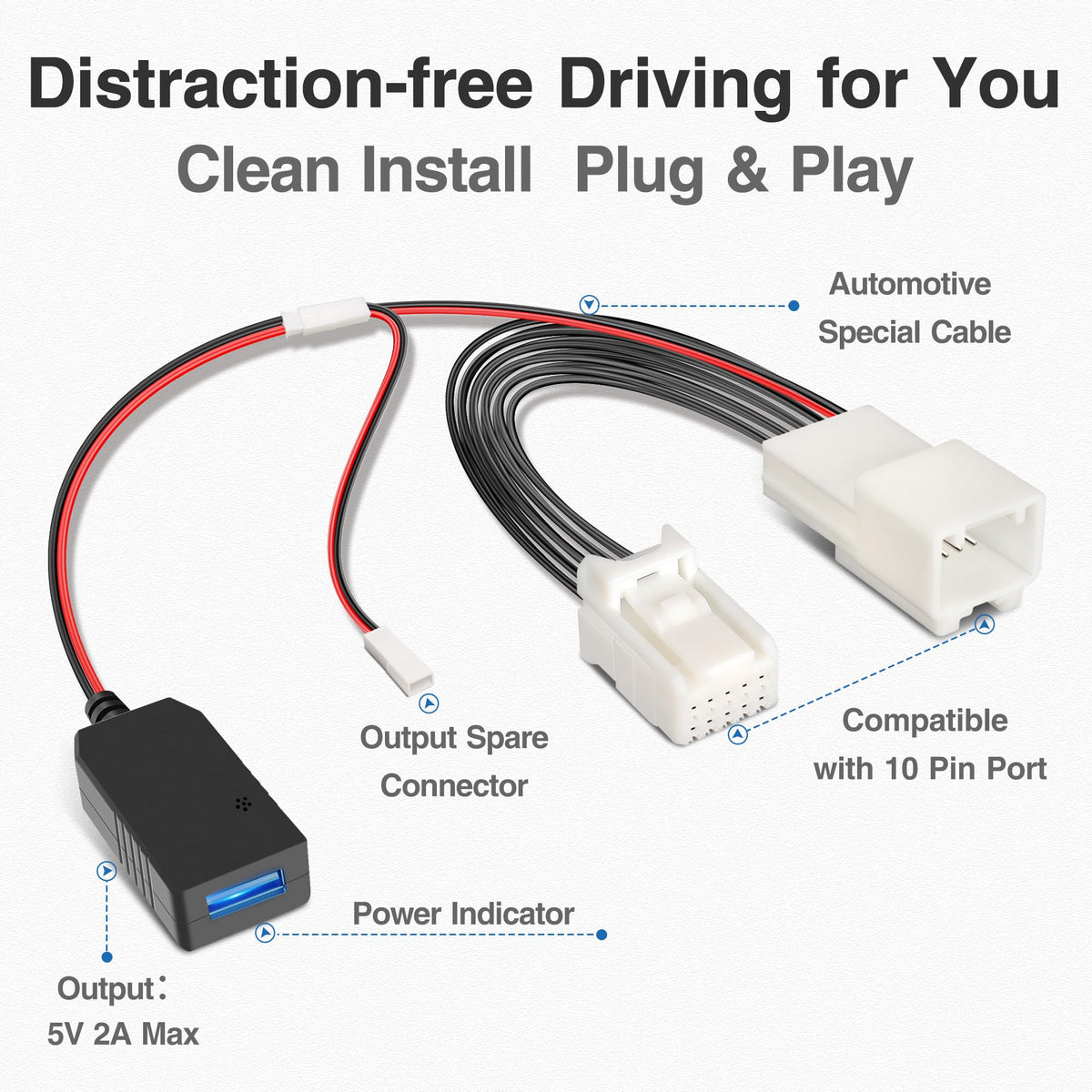 YQMAJIM built-in USB cable enables hidden charging for a tidy dash.