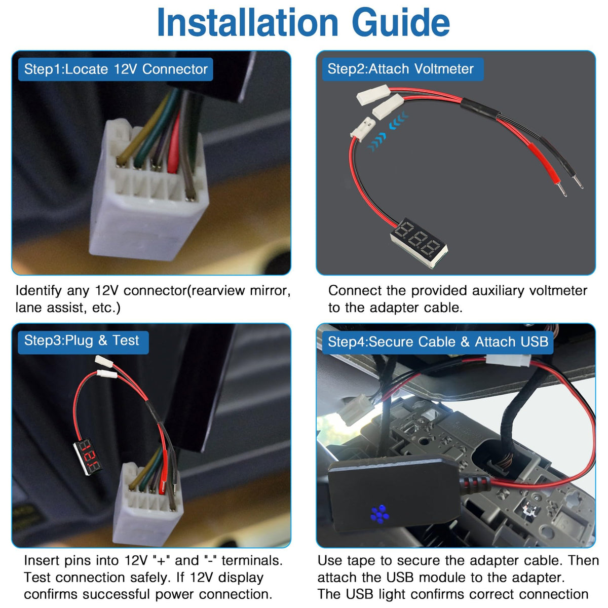 YQMAJIM hardwire installed behind rearview mirror for hidden wires