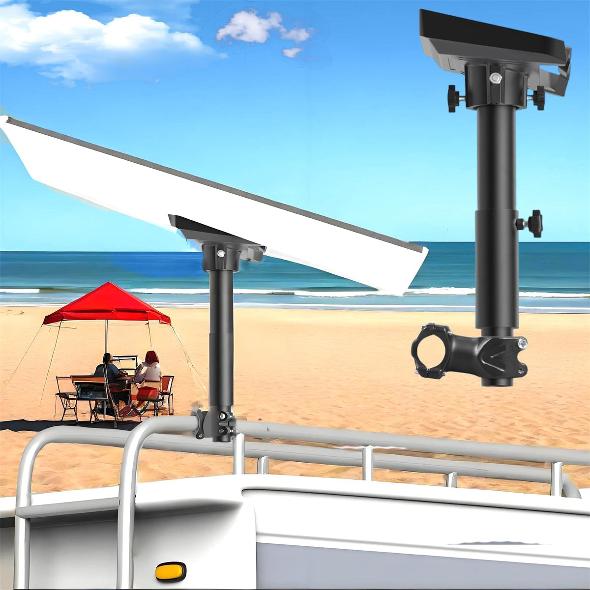 YQZGRH Starlink Gen 3 RV ladder mount bracket securing satellite on roof rail