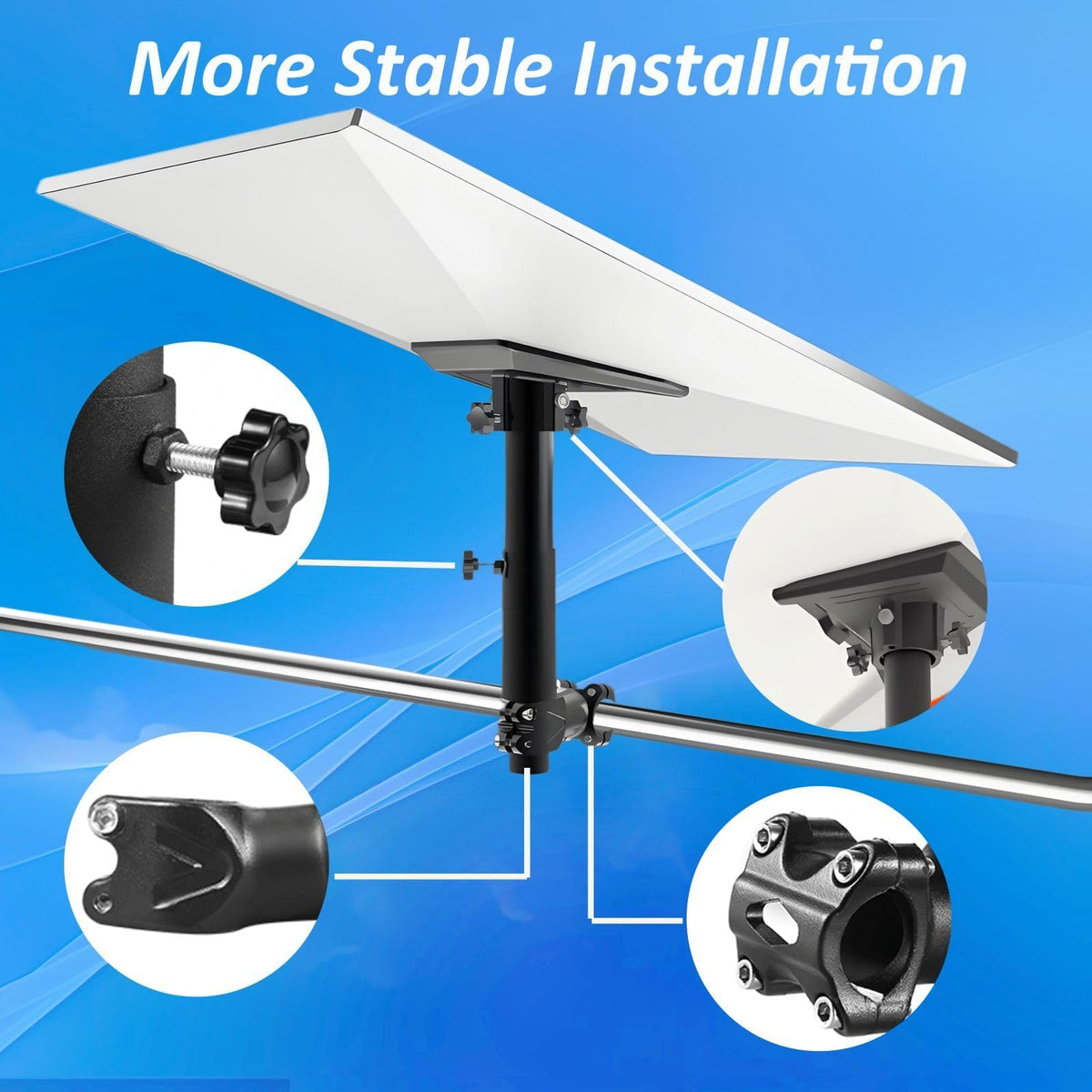 Diameter-range clamp fits rails from 0.8 to 1.1 inches for versatility