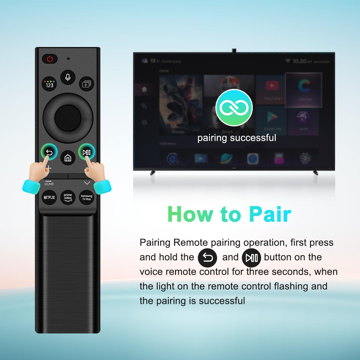 Yrtnlo remote held in hand to show compact size and comfortable grip benefit