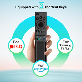 Yrtnlo remote placed beside Samsung Neo QLED TV to show compatibility and fit