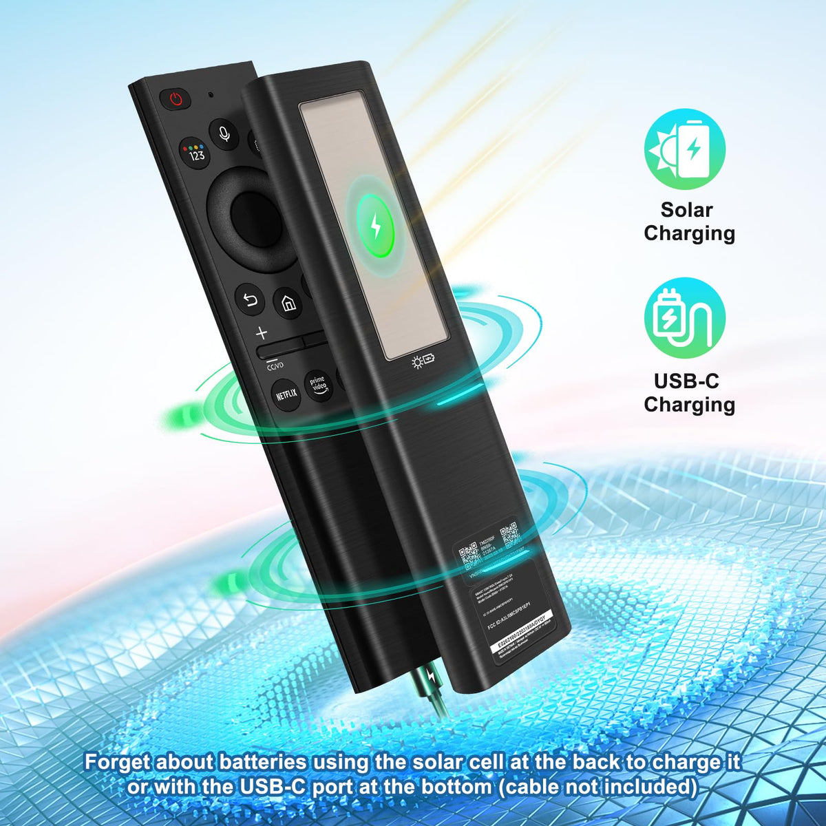 Yrtnlo remote voice button close-up indicating quick access to TV voice features