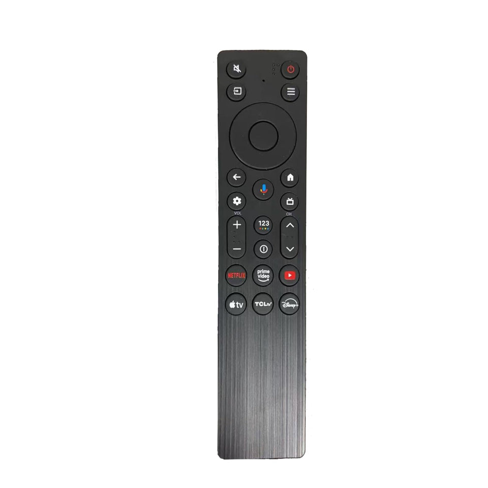 Yrtnlo RC923A FMB1 remote front view enabling easy voice control for TCL TVs.