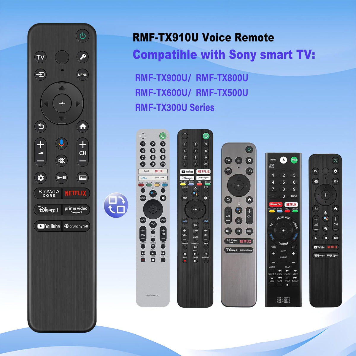 Yrtnlo RMF-TX910U remote-microphone close-up emphasizing hands-free voice search.