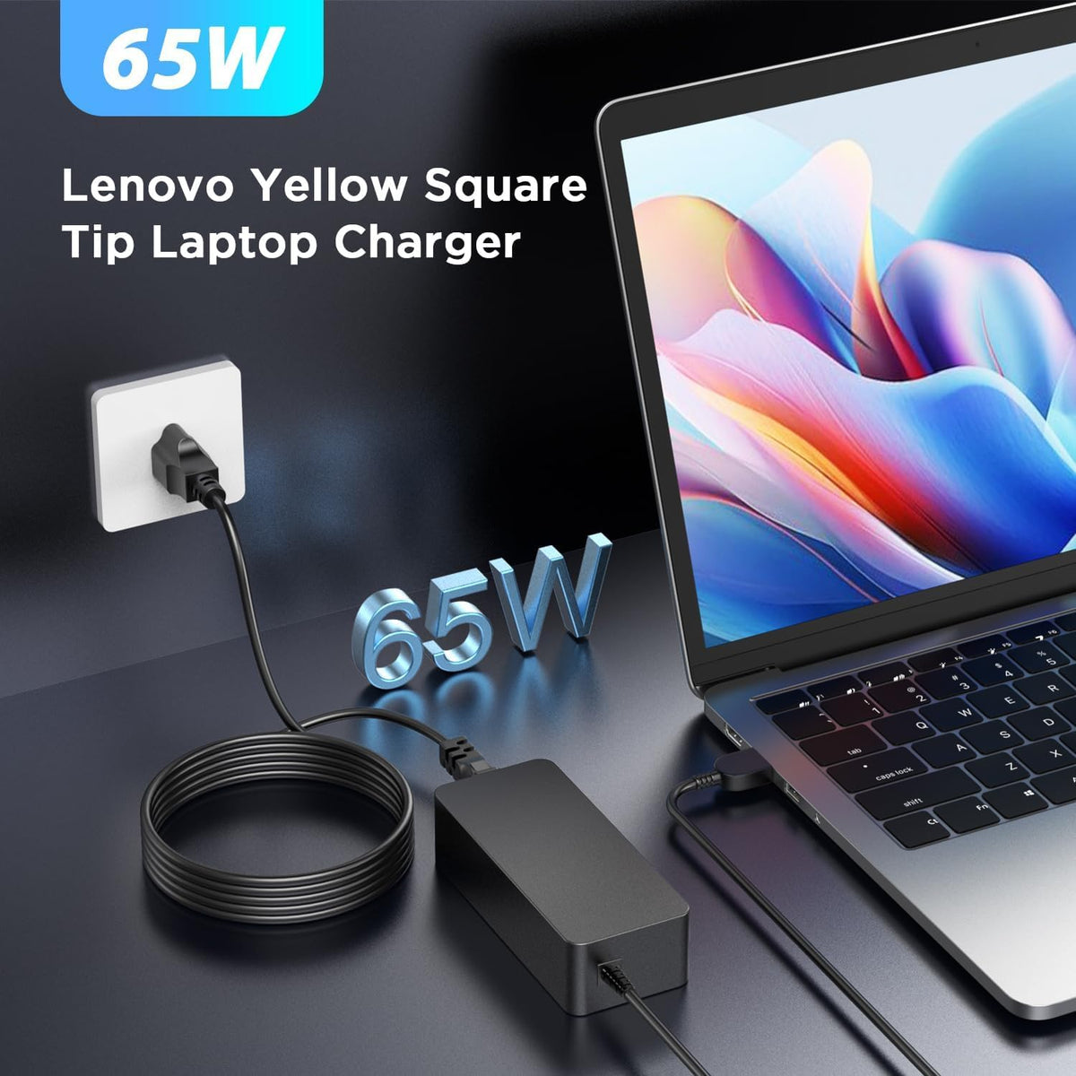 YSSTKFD 65W Lenovo ThinkPad charger with included power cord for easy setup.