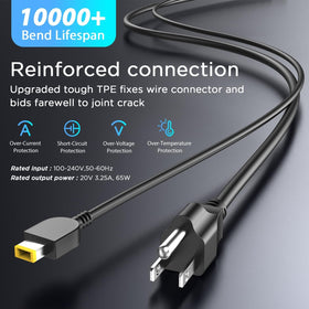 YSSTKFD 65W charger features rectangle tip for quick plug-in and stable 20V power.