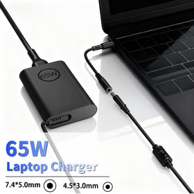 YTech 65W Dell Inspiron charger in use for a stable desk setup.