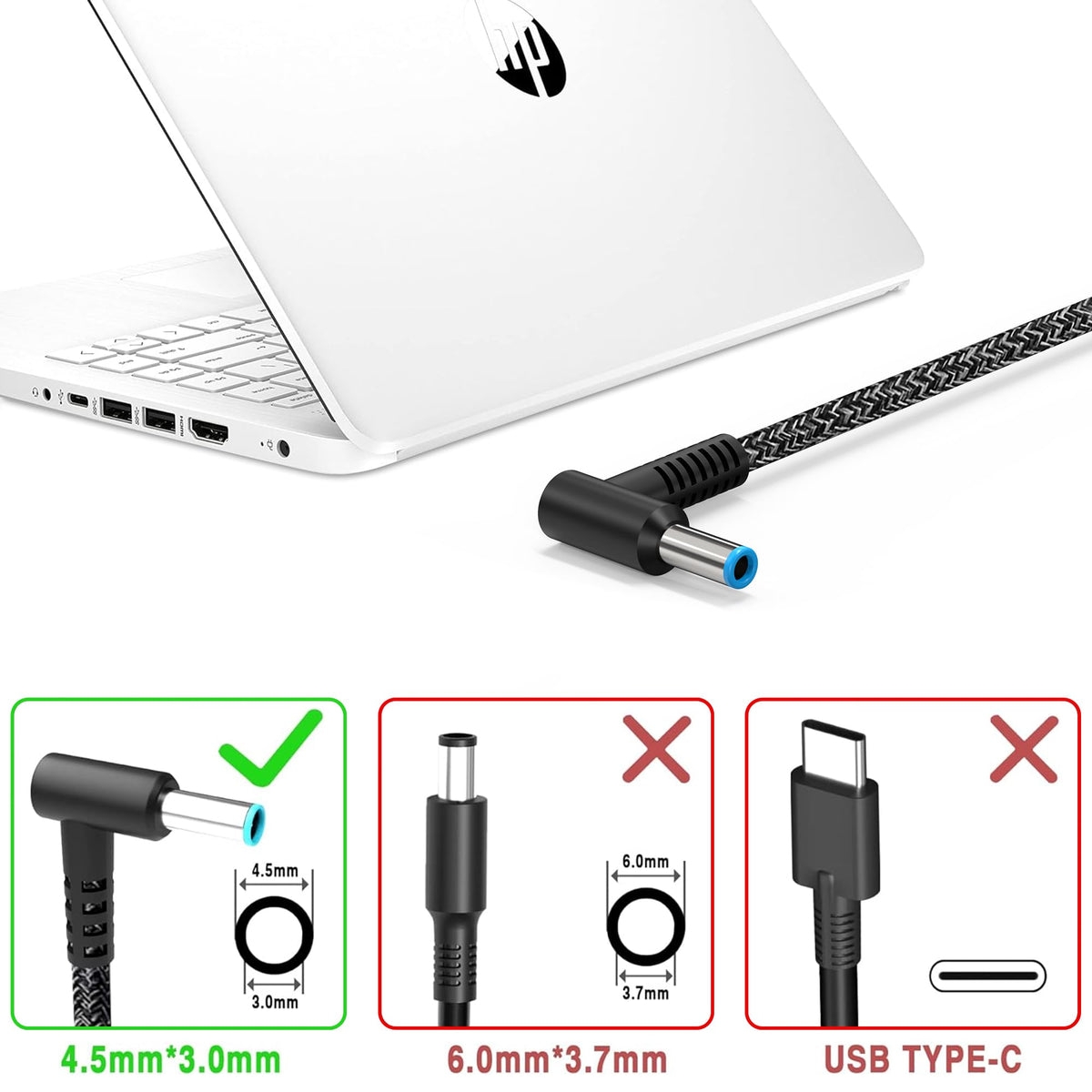 YTech 65W charger side profile with slim design.