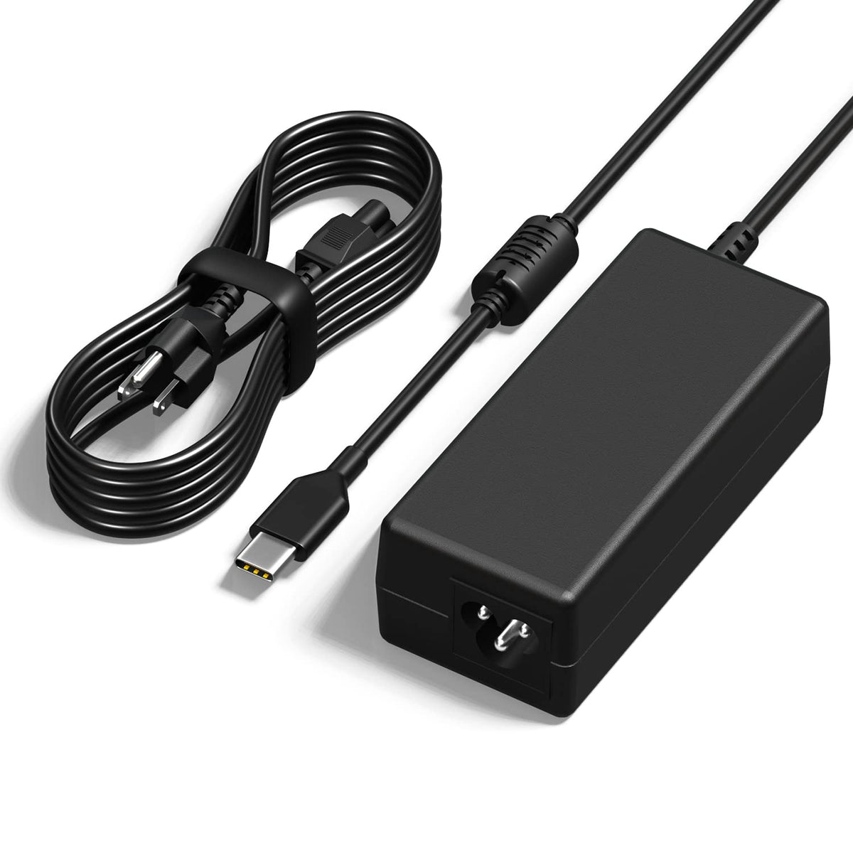 YTech 65W USB-C laptop charger close-up, ideal for fast charging on the go.