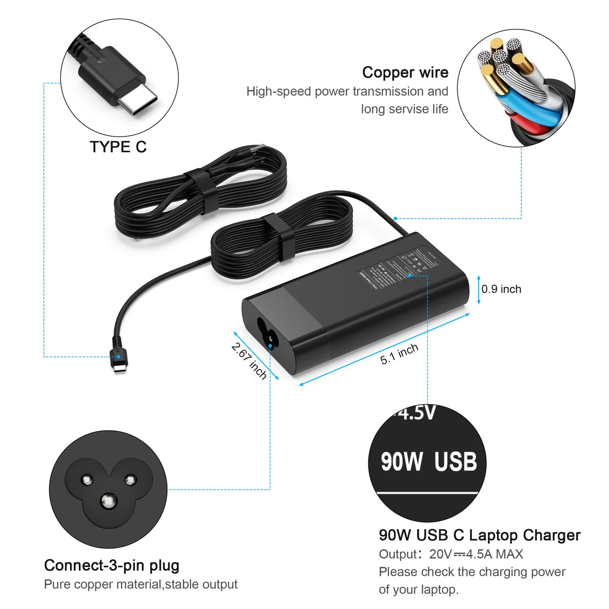YTech USB‑C connector closeup highlighting robust port and reliable power delivery