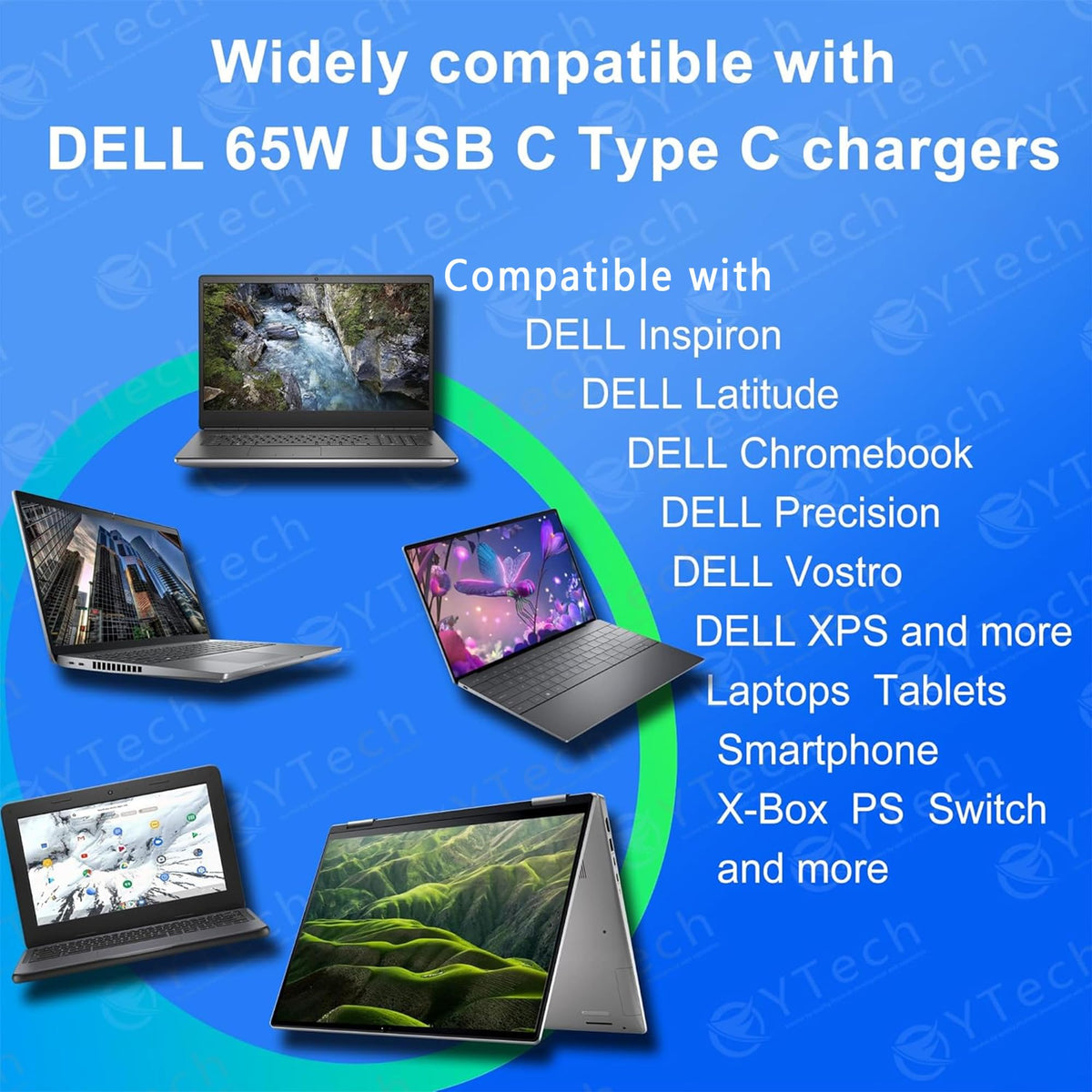 YTech travel-ready 65W charger for home and office