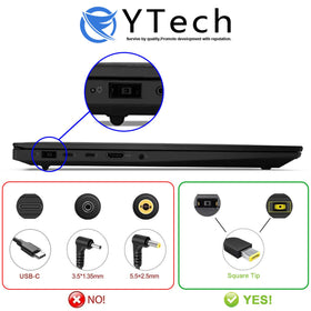 YTech close-up of yellow rectangular slim-tip connector for correct fit