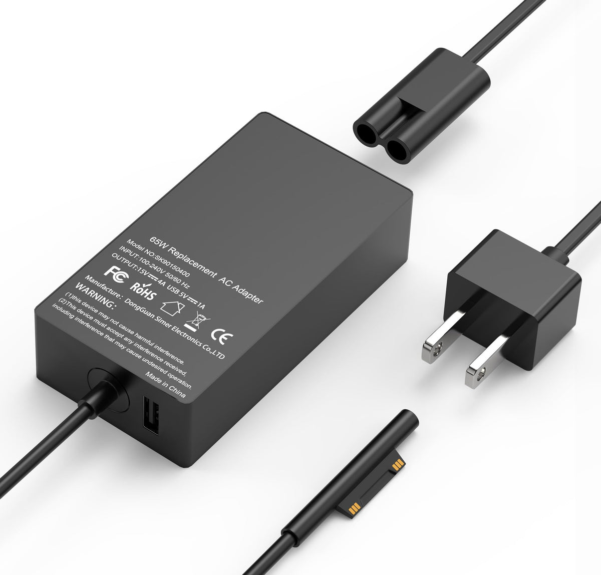 YTech front view of 65W Surface-compatible charger showing compact design and brand