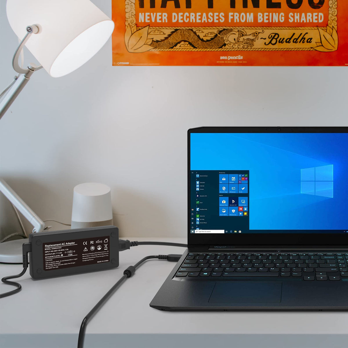 YTech adapter plugged into ThinkPad demonstrating reliable charging