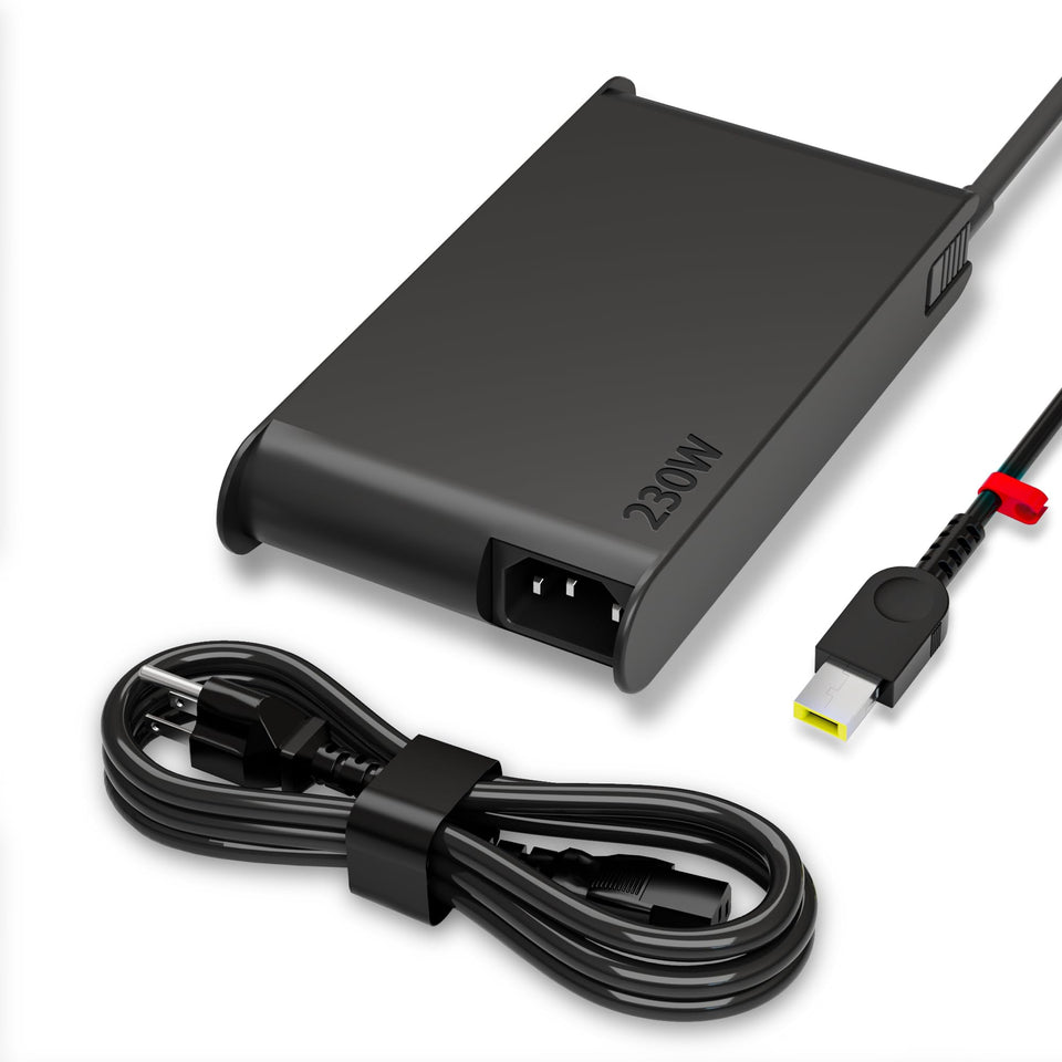 YTech 230W charger with slim profile for Legion 5 travel and office use.