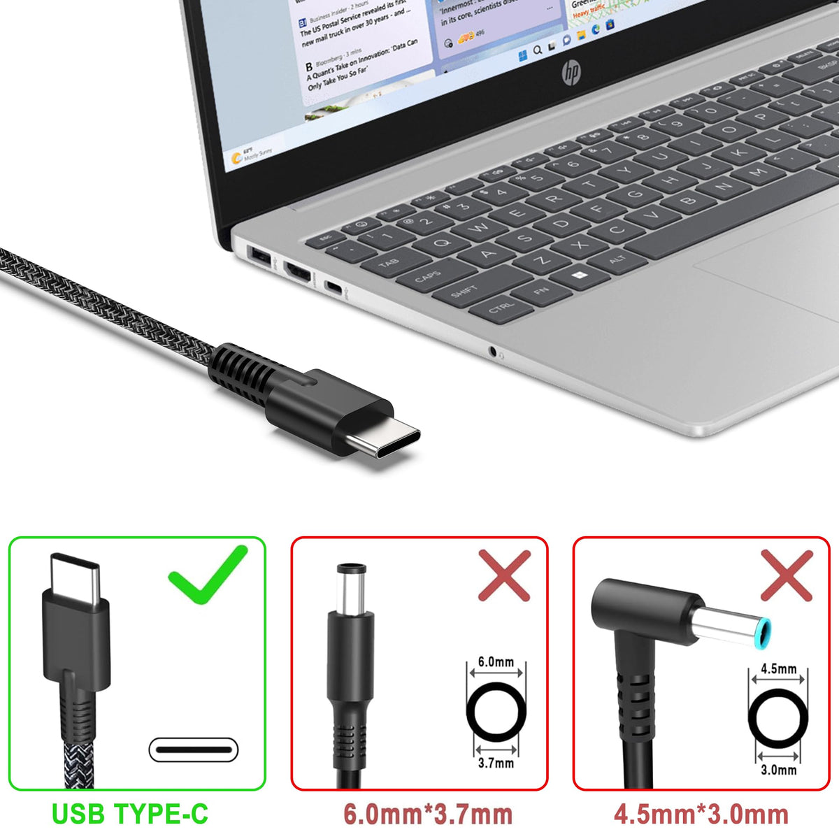 YTech USB-C connector close-up highlighting versatile PD charging.