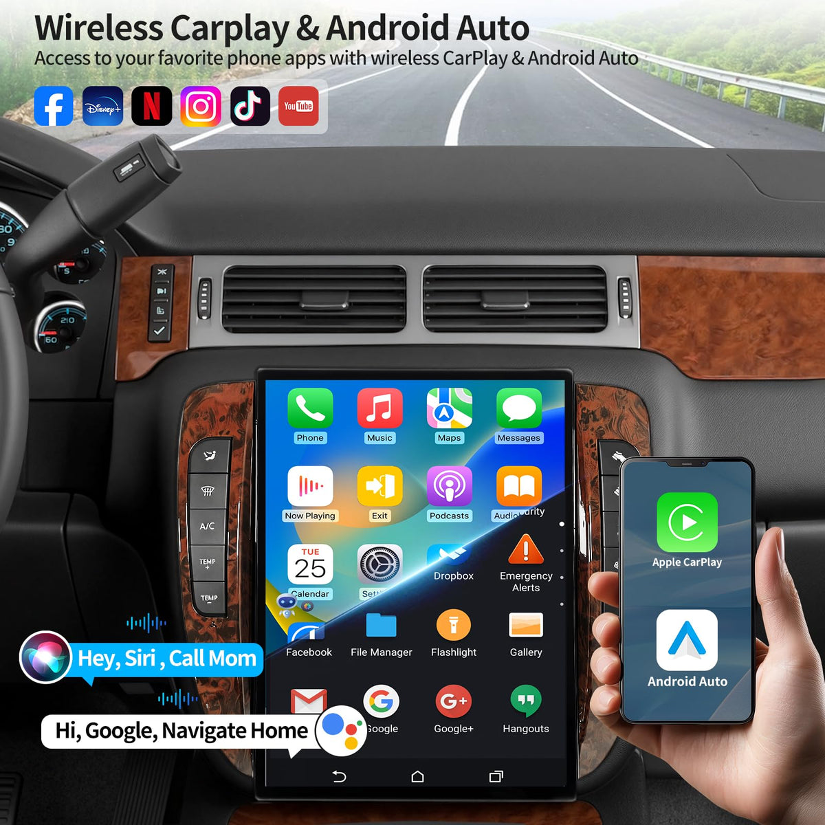 YTPIIVWEW infotainment system offering wireless CarPlay and Android Auto for hands-free driving