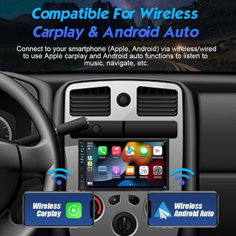 YUANTING 7-inch double din stereo with Android Auto for easy app access