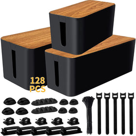 YUANYE front packaging showing three cord organizer boxes and included accessories for neat storage