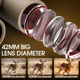 YUANZIMOO 12x42 binoculars for low-light viewing at dawn or dusk.