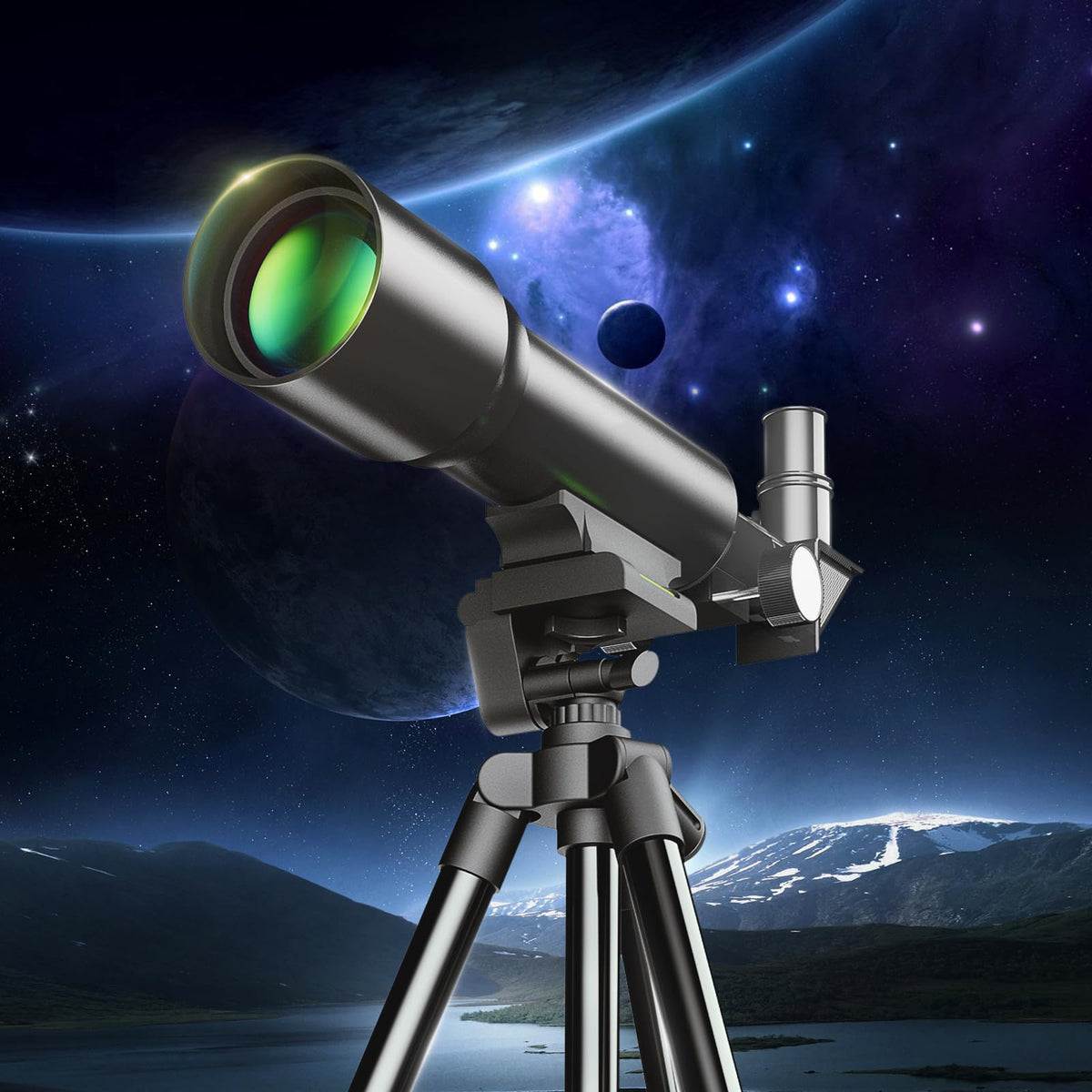 YUANZIMOO telescope set up in backyard at night enabling family stargazing
