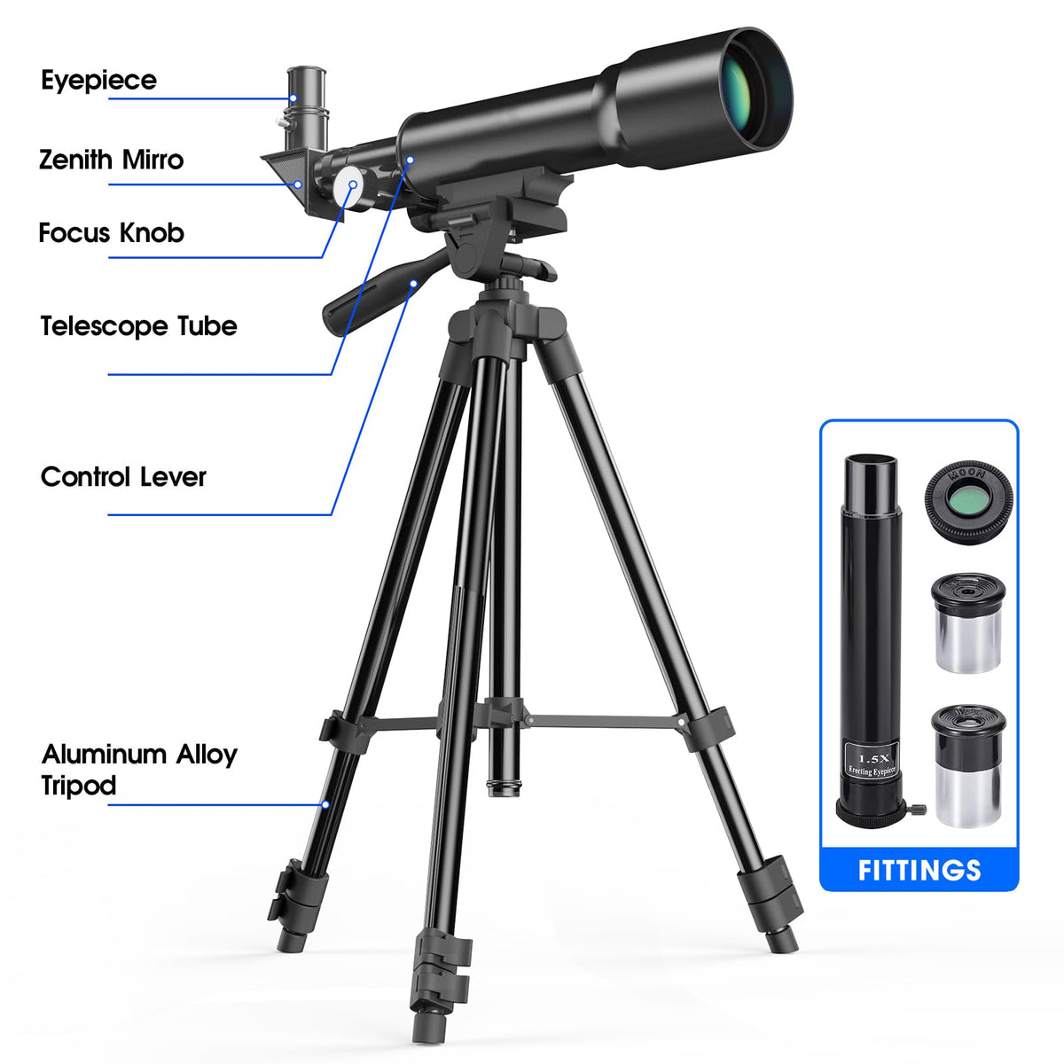 YUANZIMOO tripod adjusted to different heights providing stable viewing positions