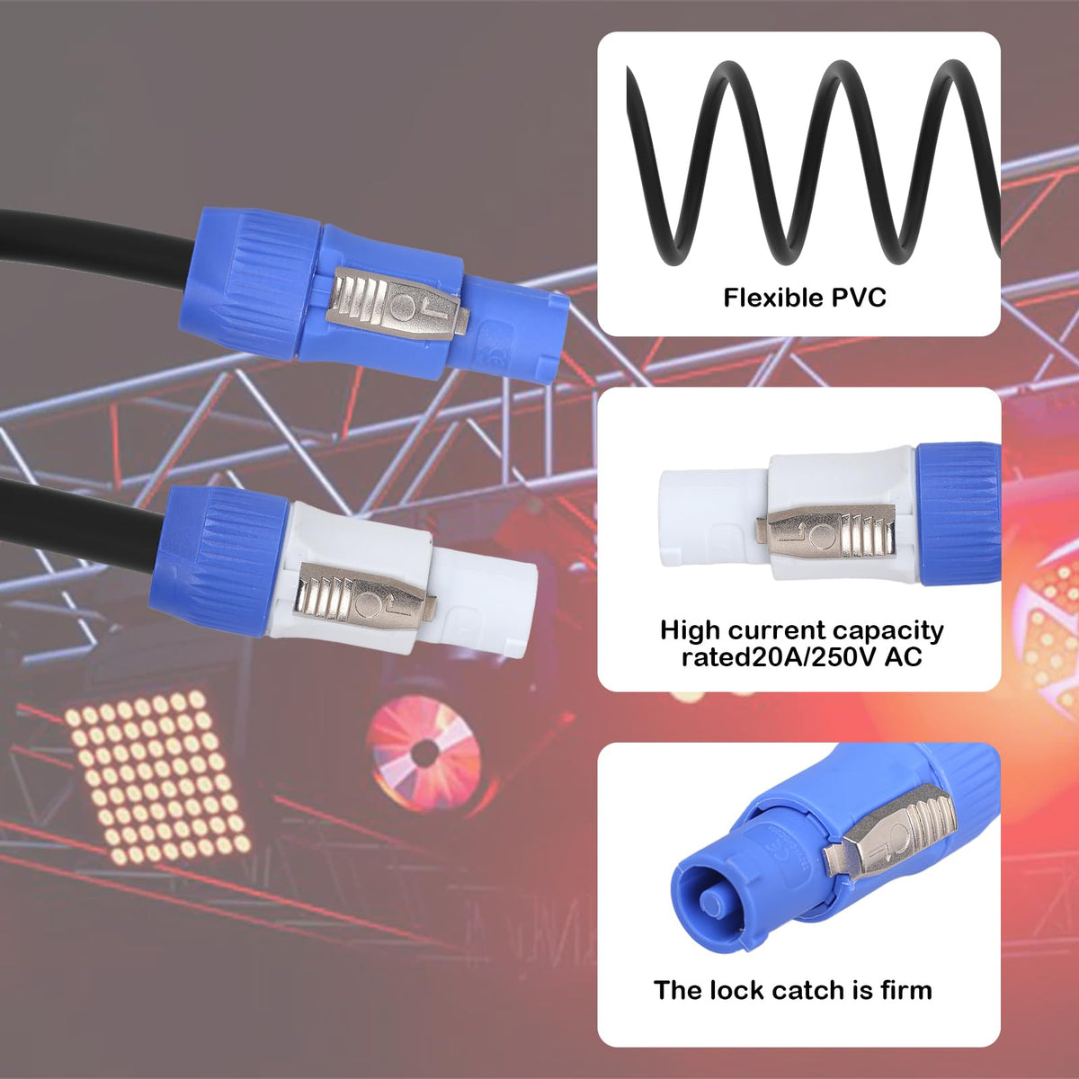 Yubunt stage lighting setup with PowerCon for stable connections.