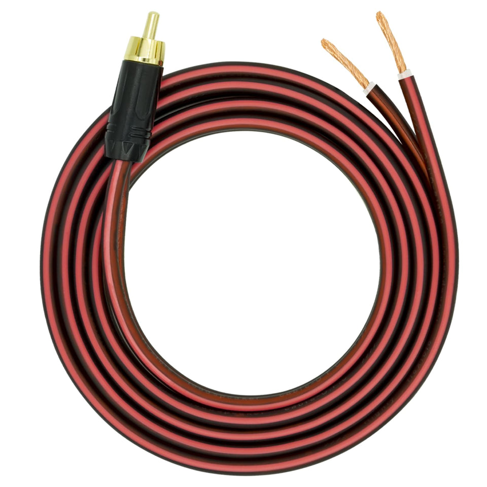 Yuchenfeng gold-plated RCA to bare wire close-up for clear, low-noise audio.