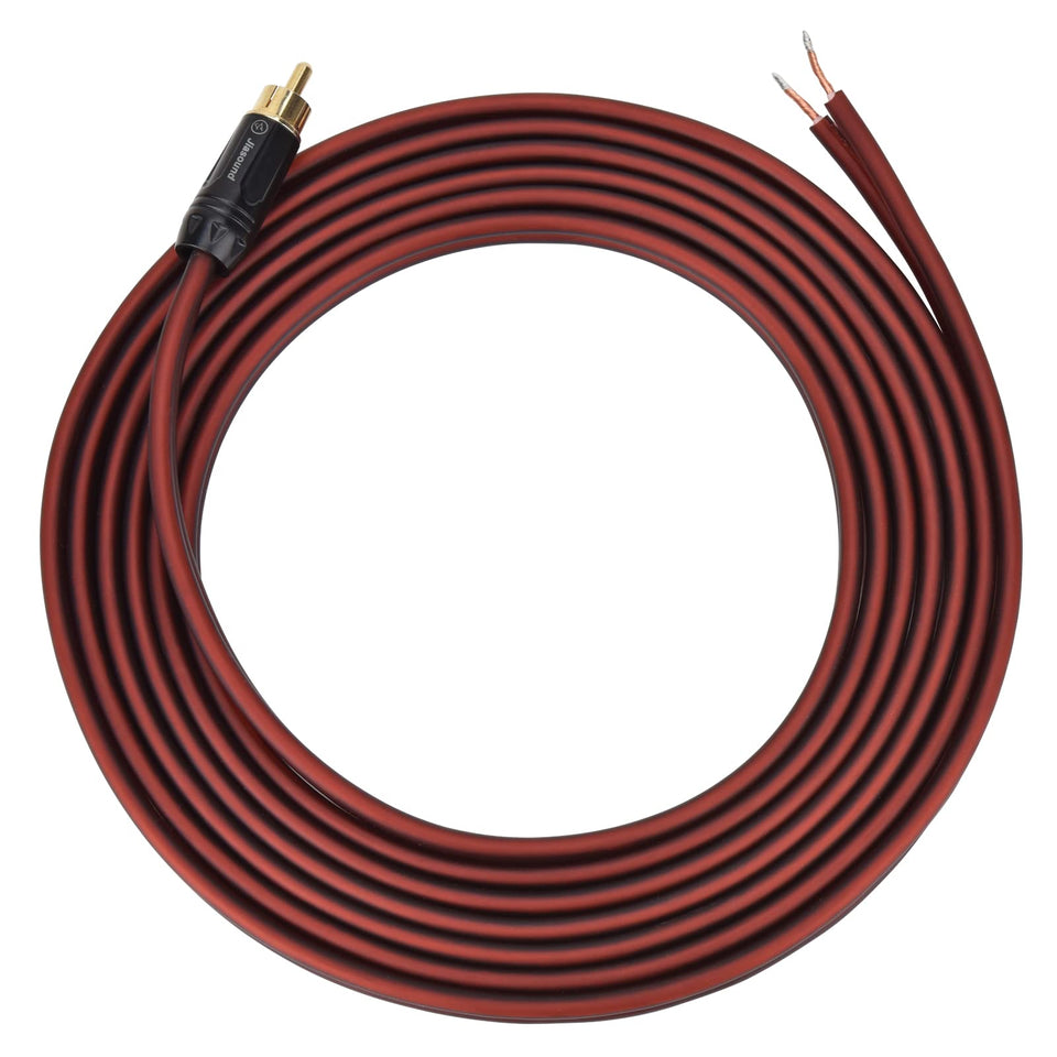 Yuchenfeng gold-plated RCA plug and bare wire end showing clear polarity and secure connection benefit