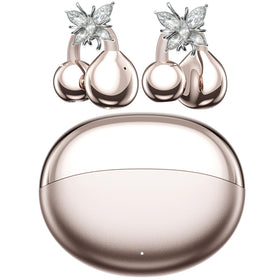 YUEHEMEI clip-on earbuds with rose-gold finish and detachable crystal butterfly earrings for chic listening