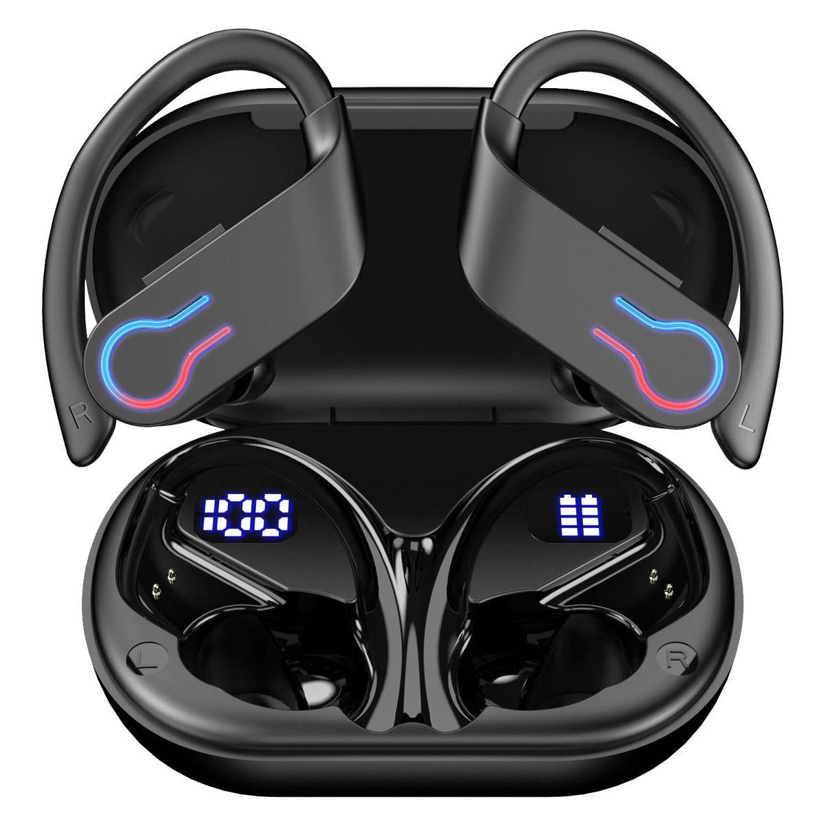 YUEHEMEI earbud design showing ergonomic fit and secure stability for workouts