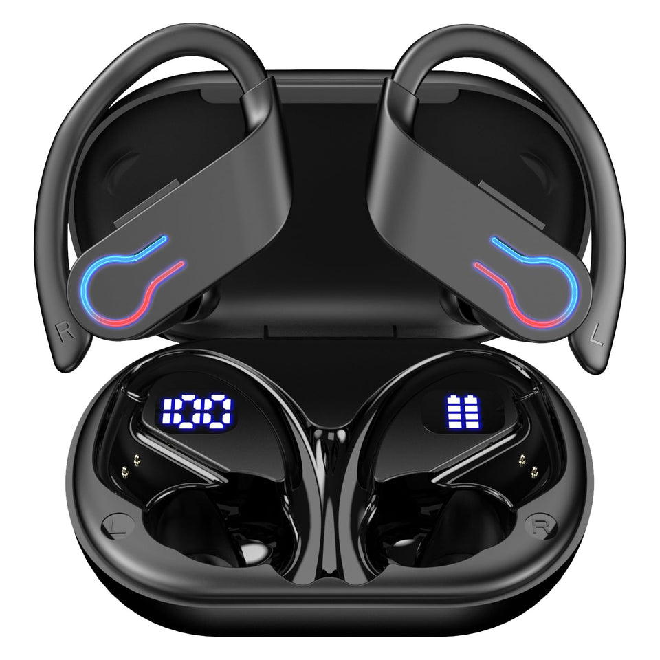 YUEHEMEI earbud design showing ergonomic fit and secure stability for workouts