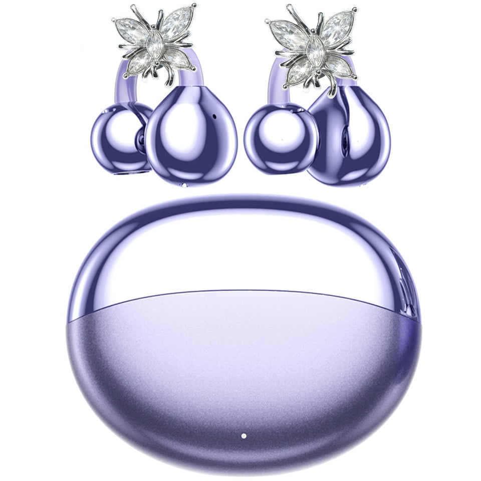 YUEHEMEI open-ear earbuds in purple offer secure all-day comfort.