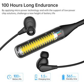 YUEPOOL neckband battery display shows remaining power for planning sessions.
