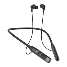 YUEPOOL neckband headphones front view in black for immersive audio experience.