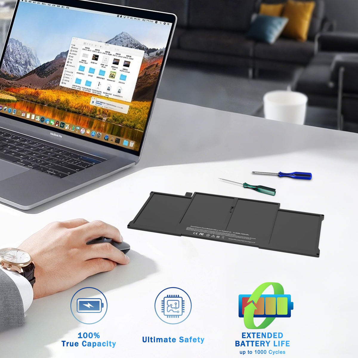 YUERYE A1466 battery comes with free screwdrivers for installation